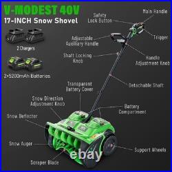 17 Cordless Snow Shovel 40V Electric Snow Thrower / Blower with2 5.2Ah Batteries