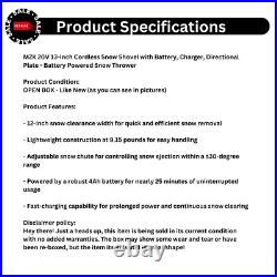 20V 13-Inch Cordless Electric Snow Shovel with Directional Plate Battery Power