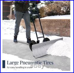 36In Galvanized Blade Heavy-Duty 2-Wheel Snow Pusher Hand Plow for Snow Removal