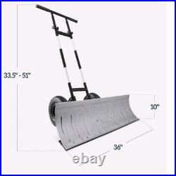 36In Galvanized Blade Heavy-Duty 2-Wheel Snow Pusher Hand Plow for Snow Removal