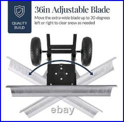 36In Galvanized Blade Heavy-Duty 2-Wheel Snow Pusher Hand Plow for Snow Removal