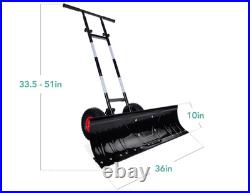 36in Heavy Duty Steel Snow Shovel Pusher for Driveway with Wheels Snow Removal