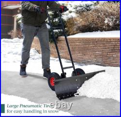 36in Heavy Duty Steel Snow Shovel Pusher for Driveway with Wheels Snow Removal