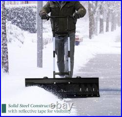 36in Heavy Duty Steel Snow Shovel Pusher for Driveway with Wheels Snow Removal