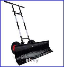 36in Heavy Duty Steel Snow Shovel Pusher for Driveway with Wheels Snow Removal