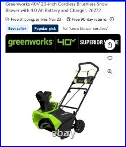 40V 20-Inch Cordless Brushless Snow Blower with 4.0 Ah Battery and Charger, 2627 40V 20-Inch Cordless Brushless Snow Blower with 4.0 Ah Battery and Charger, 2627