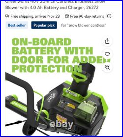 40V 20-Inch Cordless Brushless Snow Blower with 4.0 Ah Battery and Charger, 2627 40V 20-Inch Cordless Brushless Snow Blower with 4.0 Ah Battery and Charger, 2627