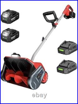 40V Electric Snow Shovel 16.5in Brushless Cordless with Wheels 2x5Ah Battery LED
