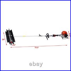 52CC 2-Stroke Gas Broom Sweeper 24 Nylon Brush 1700W for Snow Leaves EPA Red