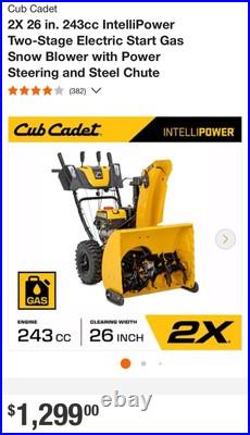 CUB CADET 2X 26 243cc INTELLIPOWER TWO-STAGE ELECTRIC START GAS SNOW BLOWER