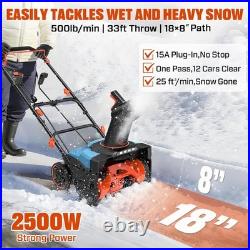 Corded Snow Blower, 18 Inch Snow Thrower, Electric Snow Blower with 8Clearing
