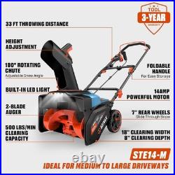 Corded Snow Blower, 18 Inch Snow Thrower, Electric Snow Blower with 8Clearing