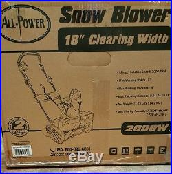 Electric Snow Blower 120V All-Power 2000W 18 Clearing Width- NEW