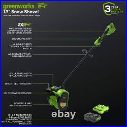 Greenworks 12 Brushless Snow Shovel with Light Kit 24V Lithium Ion, Adjustable