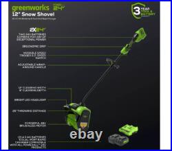 Greenworks 12 Brushless Snow Shovel with Light Kit 24V Lithium Ion, Adjustable
