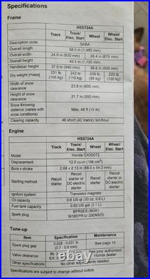 Honda Snowblower HSS724A Honda Snowblower HSS724A