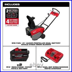 Milwaukee M18 Fuel 21 Inch Auger Propelled Dual Battery Single Stage Snow