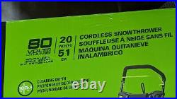 New GREENWORKS 80-Volt 20-Inch Cordless Snow Thrower (2601302) TOOL ONLY