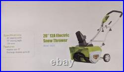 New! Greenworks 20- 12amp Electric Corded Snow Thrower Model 26032