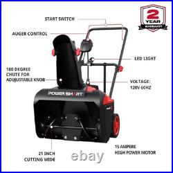 PowerSmart 15A Electric Snow Thrower, 21 Snow Blower with 180° Chute, LED Ligh