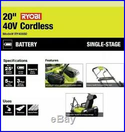 RYOBI 20 in. Cordless Snow Blower 40v with LED Headlights BRUSHLESS