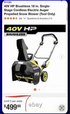 RYOBI 40V 18in Snow Blower Single-Stage USED (Has Cosmetic Damage) (Tool only)
