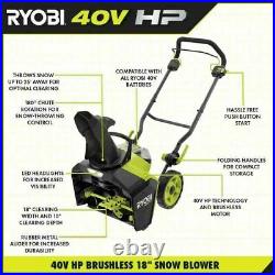RYOBI 40V HP Brushless 18 Single-Stage Cordless Electric Snow Blower 6.0Ah Batt