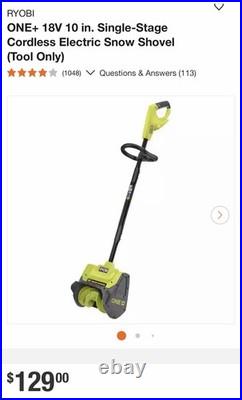 Ryobi 18V Snow Shovel USED 10in. Single-Stage Cordless Snow Shovel (Tool Only)