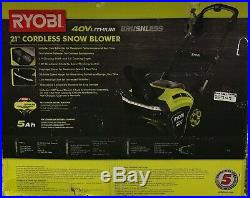 Ryobi 21 in. Brushless Cordless Electric Snow Blower with 2 Batteries & Charger