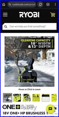 Ryobi ONE+ HP 18V Brushless 18 Single-Stage Snow Blower Kit PBLSN01K