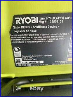 Ryobi RY40806 40v Cordless Brushless 21 Snow Blower With (2) 6AH batteries