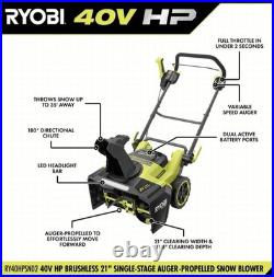 Ryobi RY40HPSN02 40V 21 single stage Snow Blower Tool Only