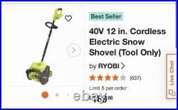 Ryobi Snow Shovel 40V 12in NEW Cordless Electric Snow Shovel (Tool Only)