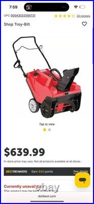 Troy-Bilt Squall 123R Single Stage Gas Snow Blower 21in 123cc Red