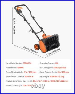 VEVOR 17 20 23 Electric Snow Blower Shovel 12A 15A 20-25ft Throwing Distance
