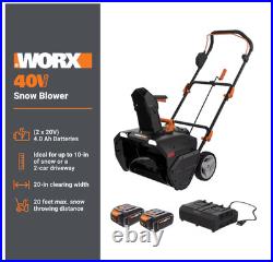 WORX Nitro Power Share 40V 20in Single-stage Snow Blower 4Ah&Battery+Charger