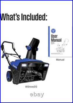 Wsnow20 Electric Snow Blower 20 1800W, Steel Auger, Dual LED, 25ft Throw